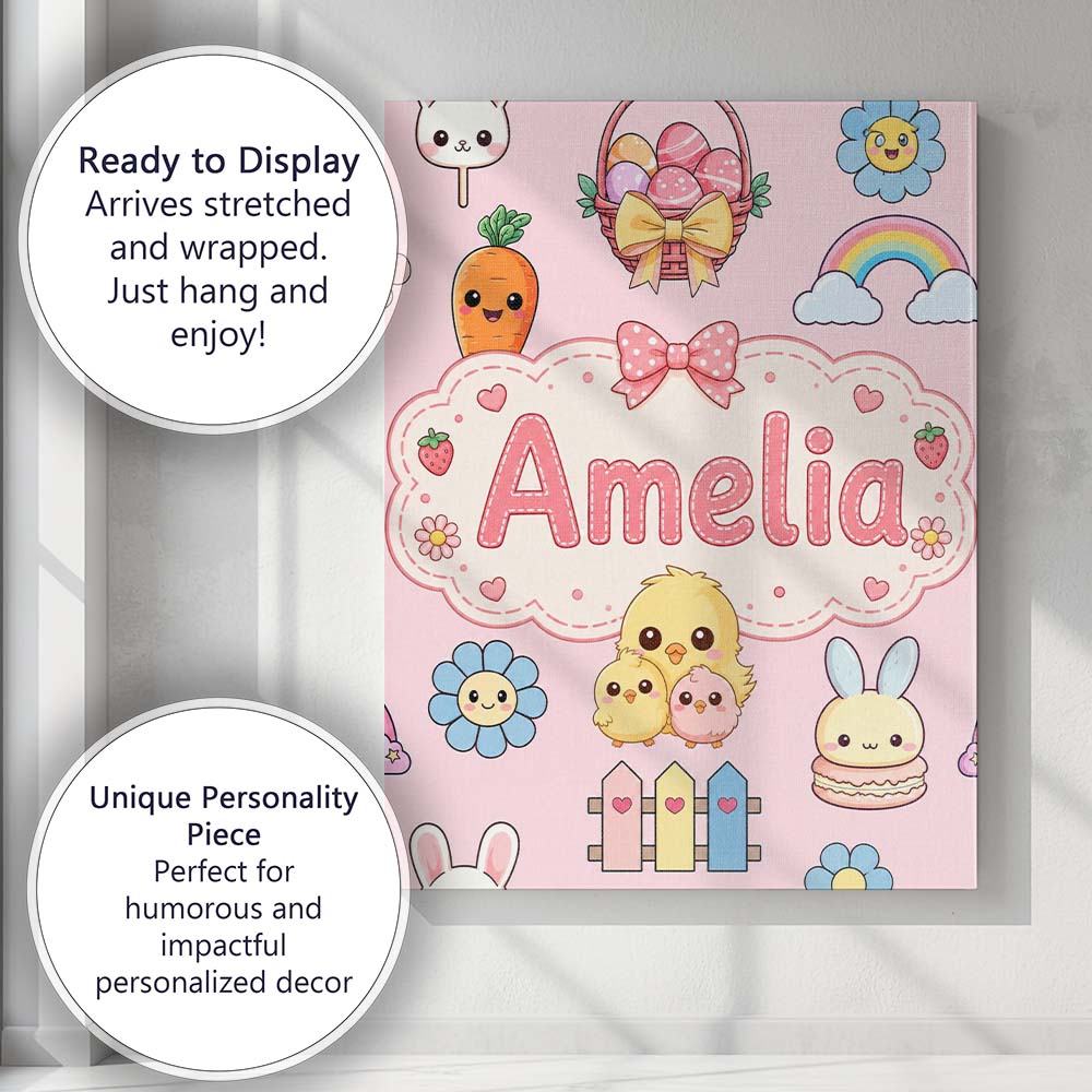 Personalised Name Easter Chick Bunny Carrot Custom Bespoke Interior Contemporary Canvas Wall Art Print Decor Picture Ready to Hang