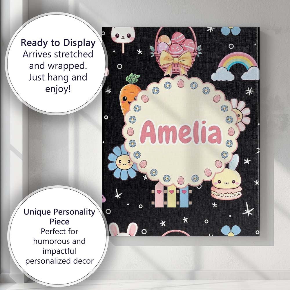 Personalised Name Easter Chick Bunny Carrot Custom Bespoke Interior Contemporary Canvas Wall Art Print Decor Picture Ready to Hang