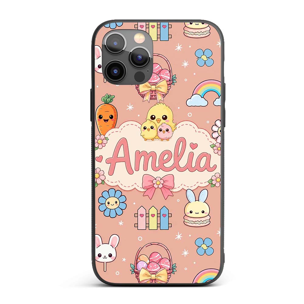 Easter Chick Bunny Carrot Rainbow Flower Peach Custom Name Protective Phone Case Mobile Cover Durable Everyday Smartphone Shock Resistant