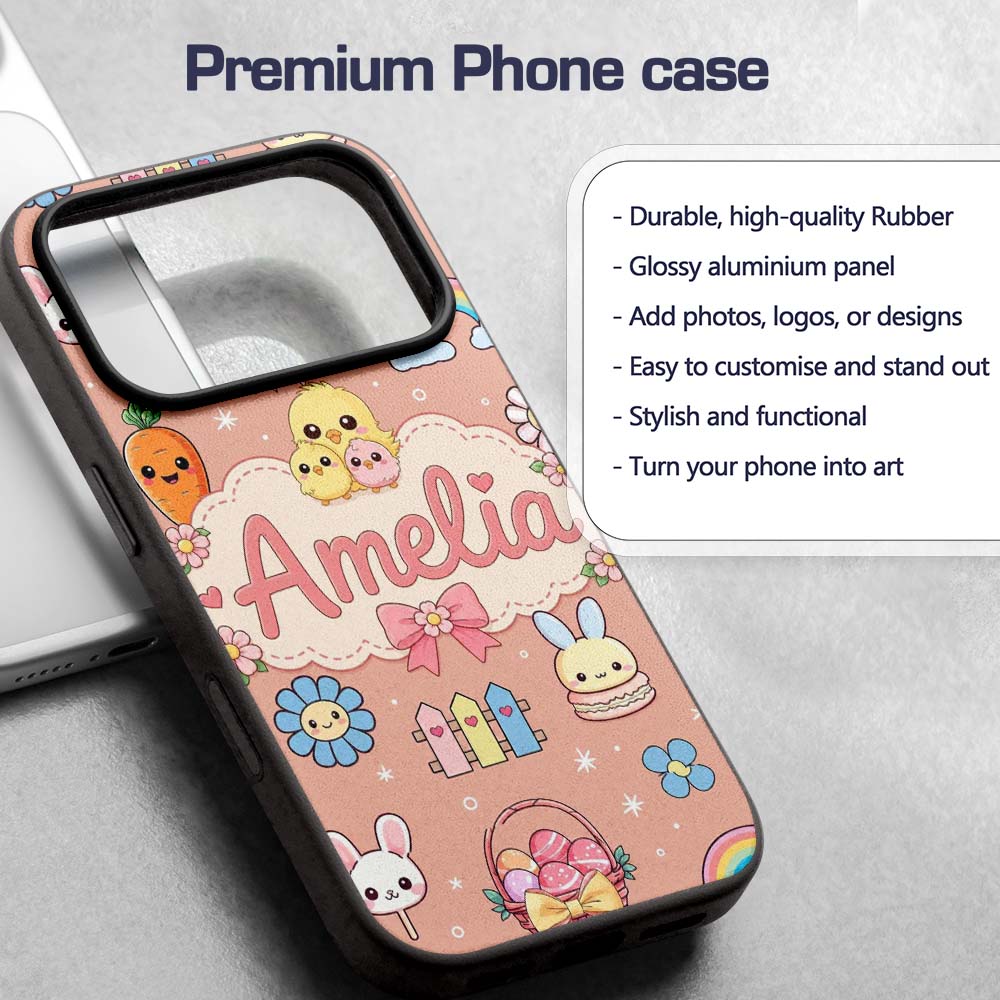Easter Chick Bunny Carrot Rainbow Flower Peach Custom Name Protective Phone Case Mobile Cover Durable Everyday Smartphone Shock Resistant