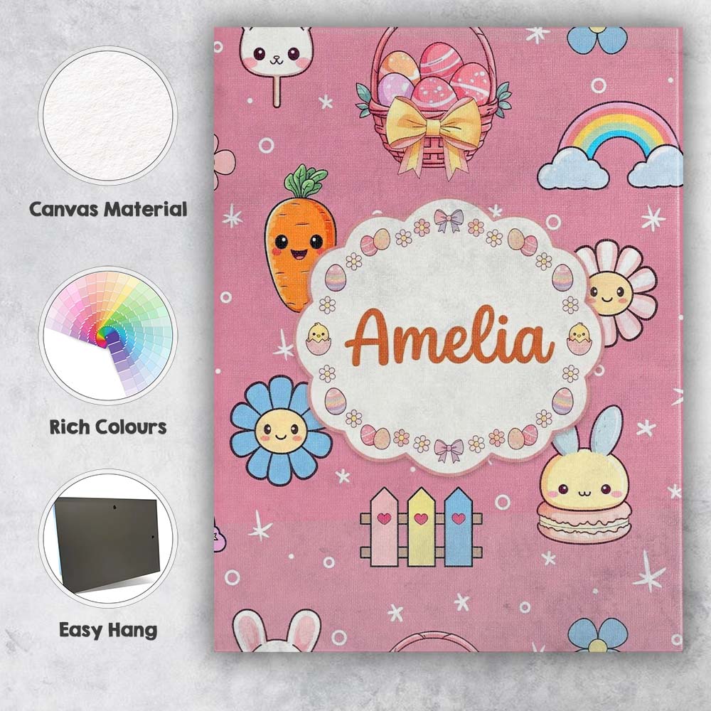 Personalised Name Easter Chick Bunny Carrot Custom Bespoke Interior Contemporary Canvas Wall Art Print Decor Picture Ready to Hang