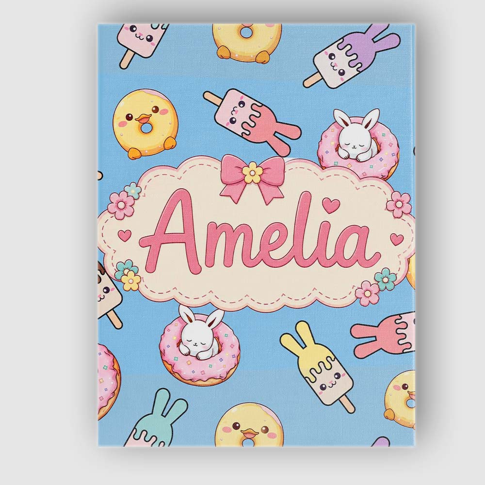 Personalised Name Cute Easter Bunny Ice Custom Modern Room Accent Elegant Feature Canvas Wall Art Print Decor Picture Ready to Hang