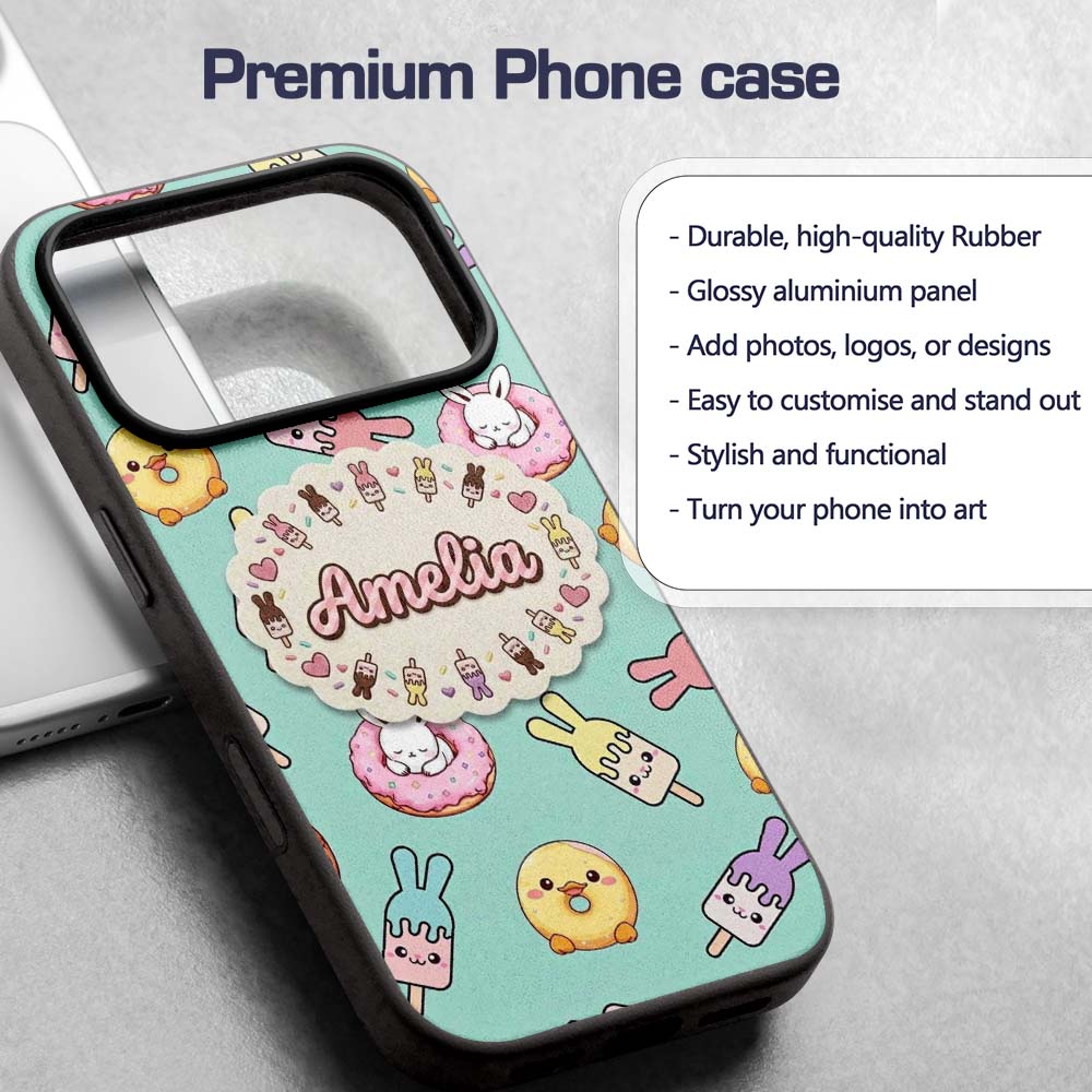 Cute Easter Bunny Ice Cream Donut Chick Kawaii Custom Name Protective Phone Case Mobile Cover Durable Everyday Smartphone Shock Resistant