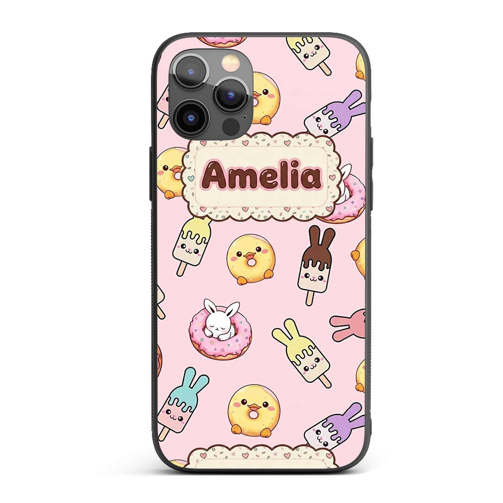 Cute Easter Bunny Ice Cream Donut Chick Kawaii Custom Name Protective Phone Case Mobile Cover Durable Everyday Smartphone Shock Resistant