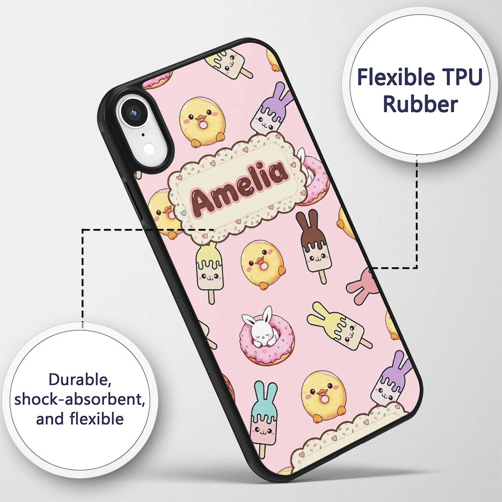 Cute Easter Bunny Ice Cream Donut Chick Kawaii Custom Name Protective Phone Case Mobile Cover Durable Everyday Smartphone Shock Resistant