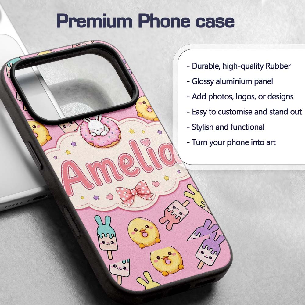 Cute Easter Bunny Ice Cream Donut Chick Kawaii Custom Name Protective Phone Case Mobile Cover Durable Everyday Smartphone Shock Resistant