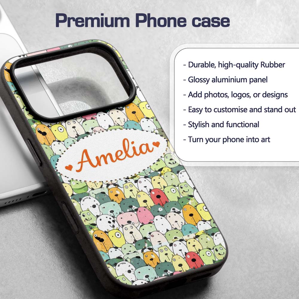 Cute Cartoon Dogs Crowd Multicolour Seamless Custom Name Protective Phone Case Mobile Cover Durable Everyday Smartphone Shock Resistant