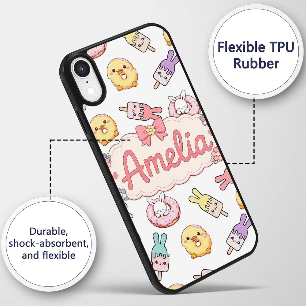 Cute Easter Bunny Ice Cream Donut Chick Kawaii Custom Name Protective Phone Case Mobile Cover Durable Everyday Smartphone Shock Resistant