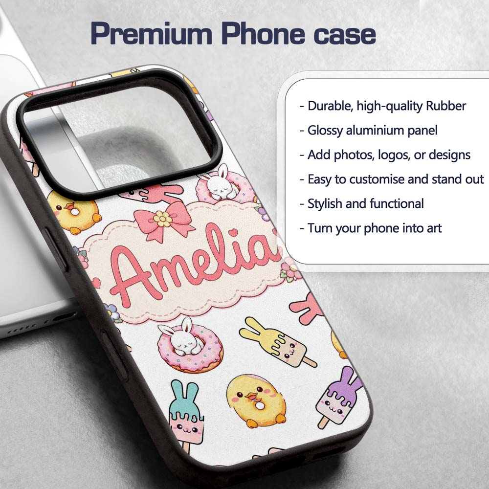 Cute Easter Bunny Ice Cream Donut Chick Kawaii Custom Name Protective Phone Case Mobile Cover Durable Everyday Smartphone Shock Resistant