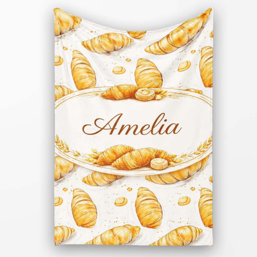 Artistic Sketch Croissant Seamless Pattern Ink Style Bakery Lovely Personalised Custom Name Super Soft Fleece Blanket Bed Sofa Throw