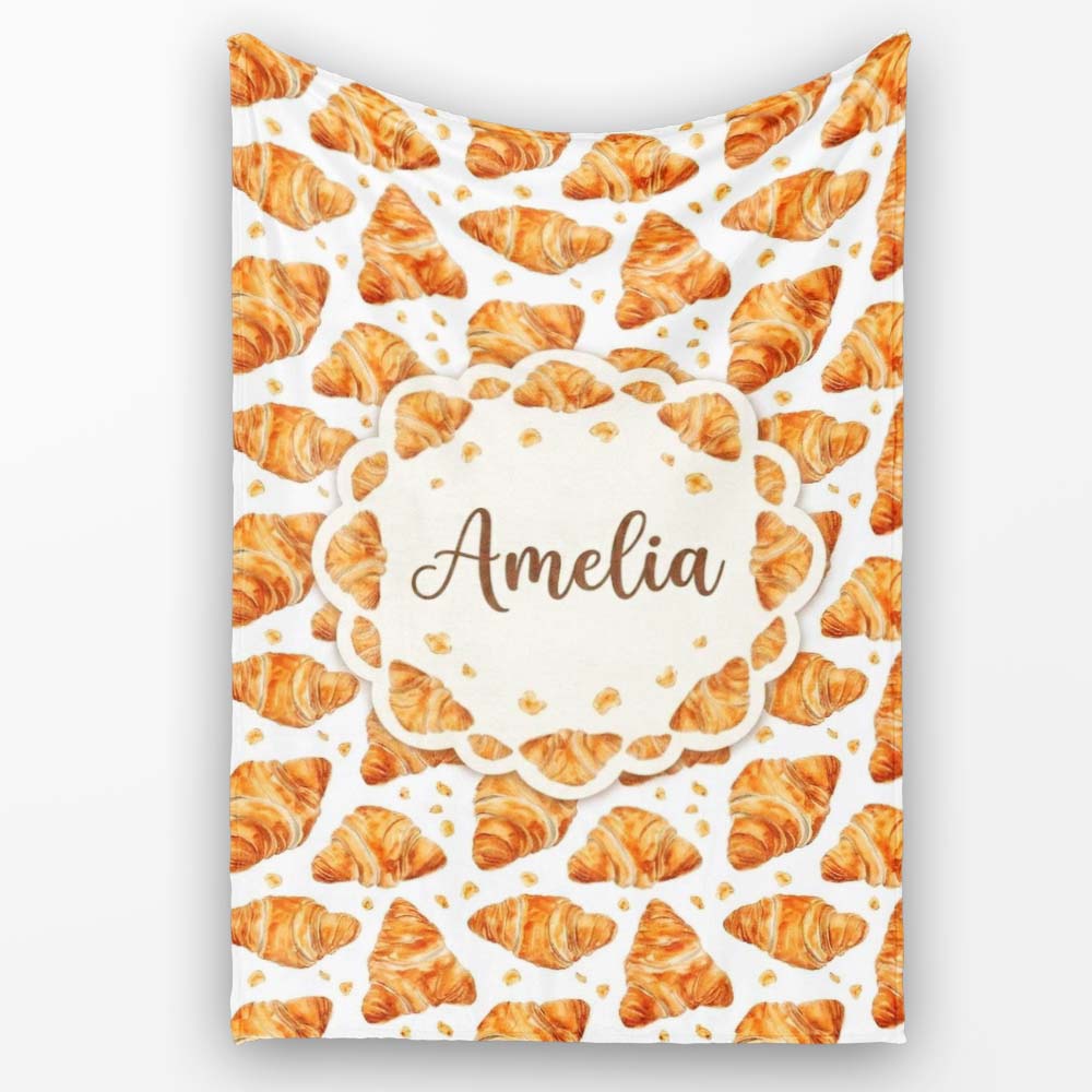 Realistic Croissant Pastry White Background Food Photography Style Personalised Custom Name Super Soft Fleece Blanket Bed Sofa Throw