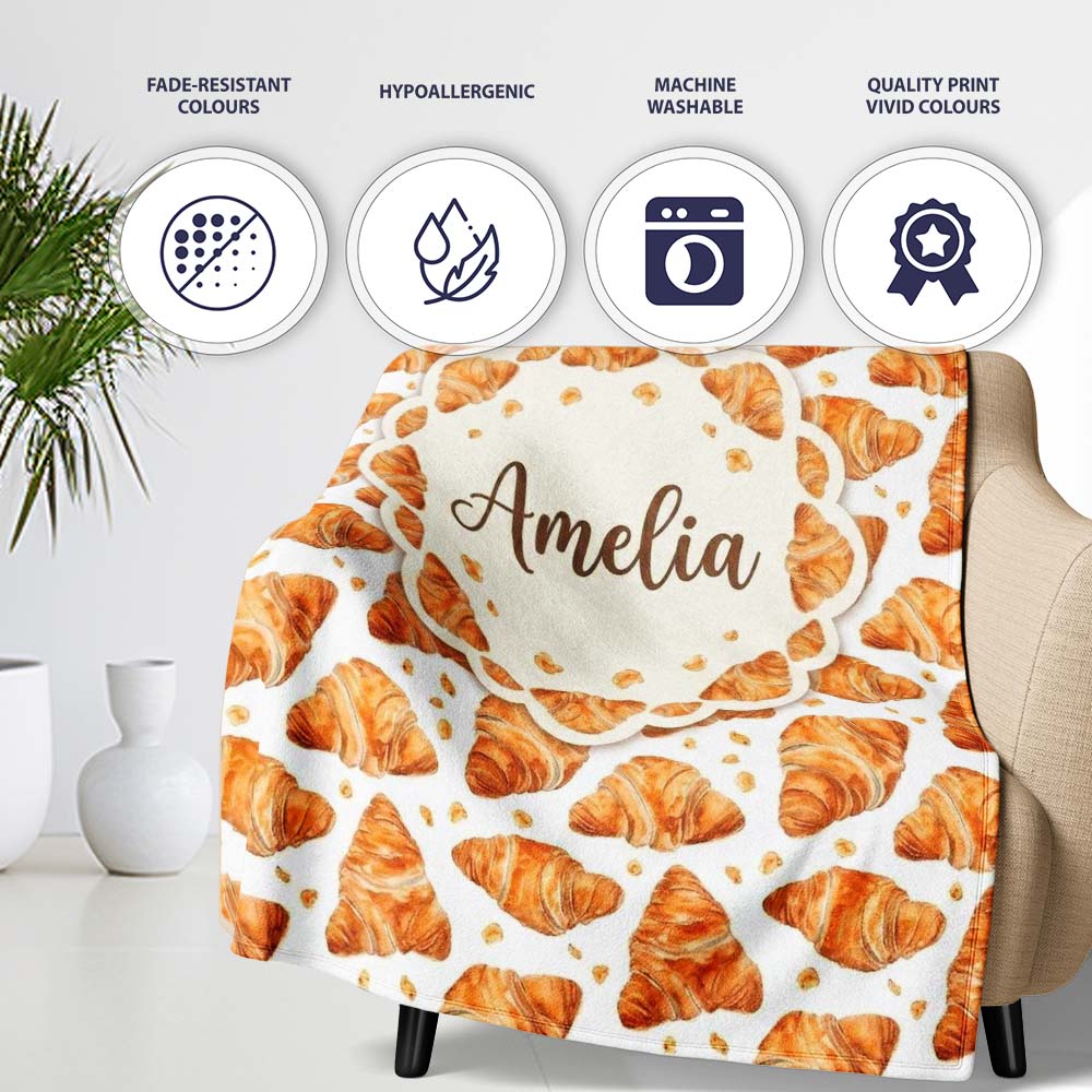 Realistic Croissant Pastry White Background Food Photography Style Personalised Custom Name Super Soft Fleece Blanket Bed Sofa Throw