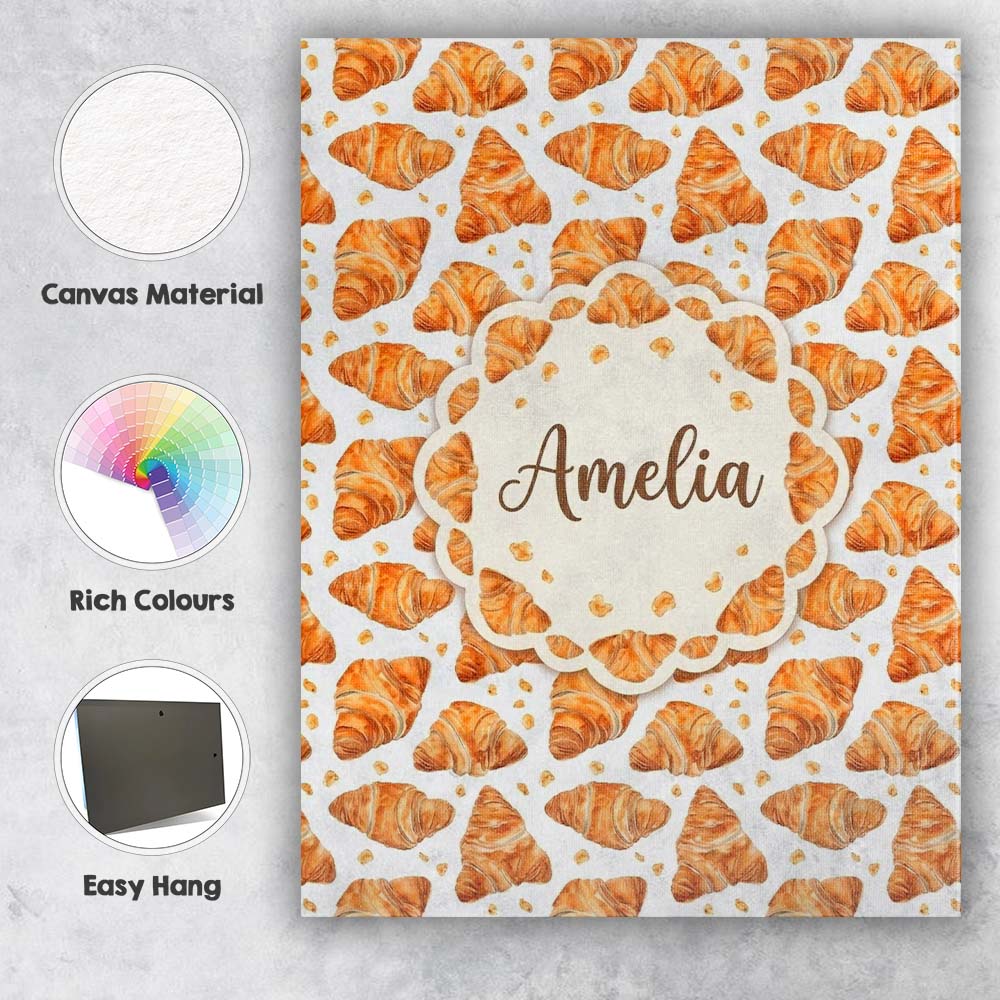 Personalised Name Realistic Croissant Pastry White Background Food Custom Unique Canvas Wall Art Print Decor Picture Ready to Hang