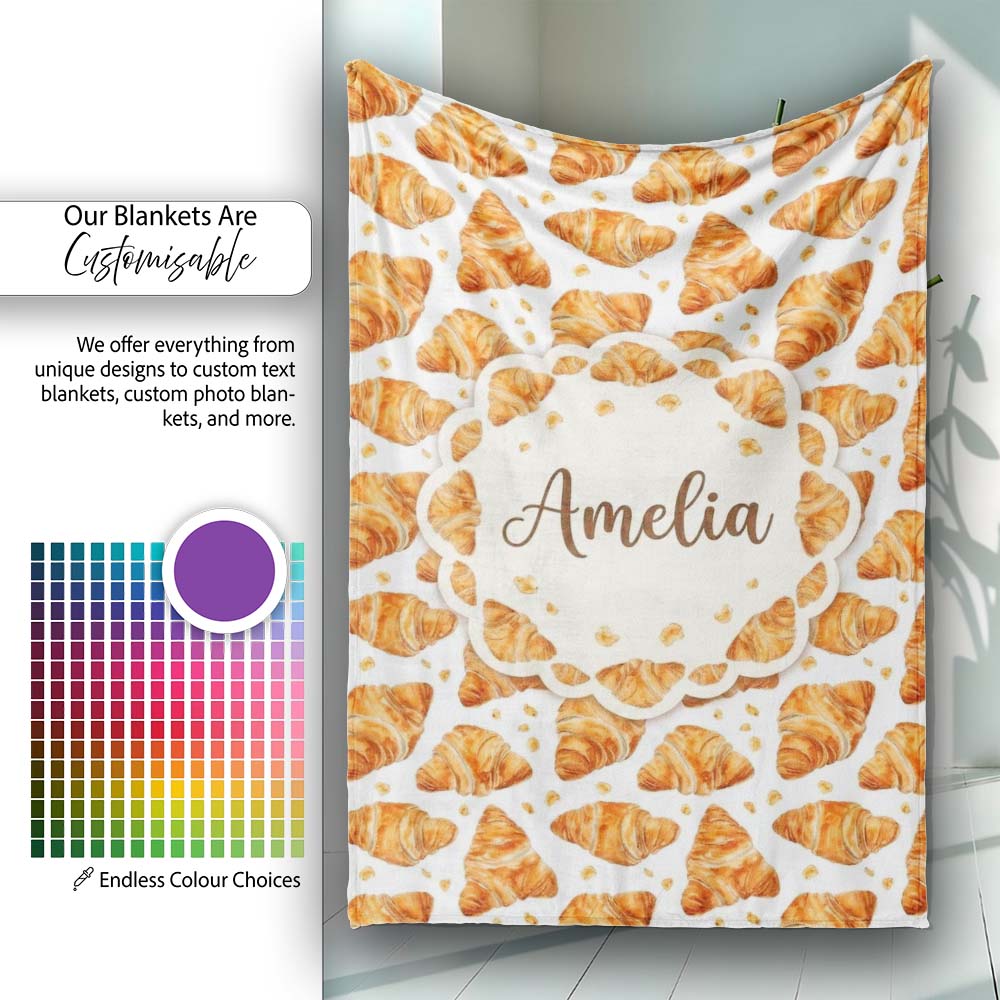 Realistic Croissant Pastry White Background Food Photography Style Personalised Custom Name Super Soft Fleece Blanket Bed Sofa Throw