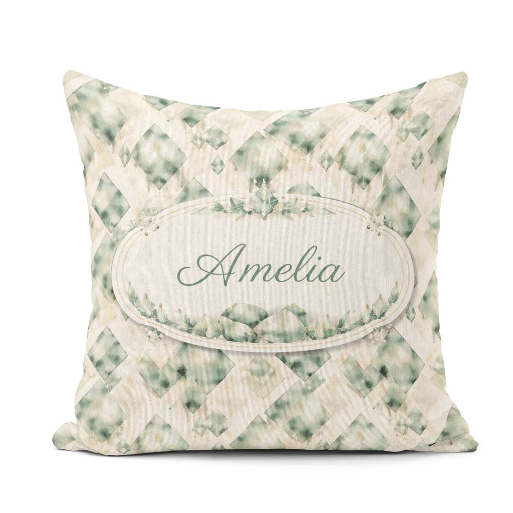 Custom Name Watercolor Crystal Gemstone Beige Background Mineral Square Filled Cushion Throw Pillow Sofa Bed Home Decor Zip Washable UK Made