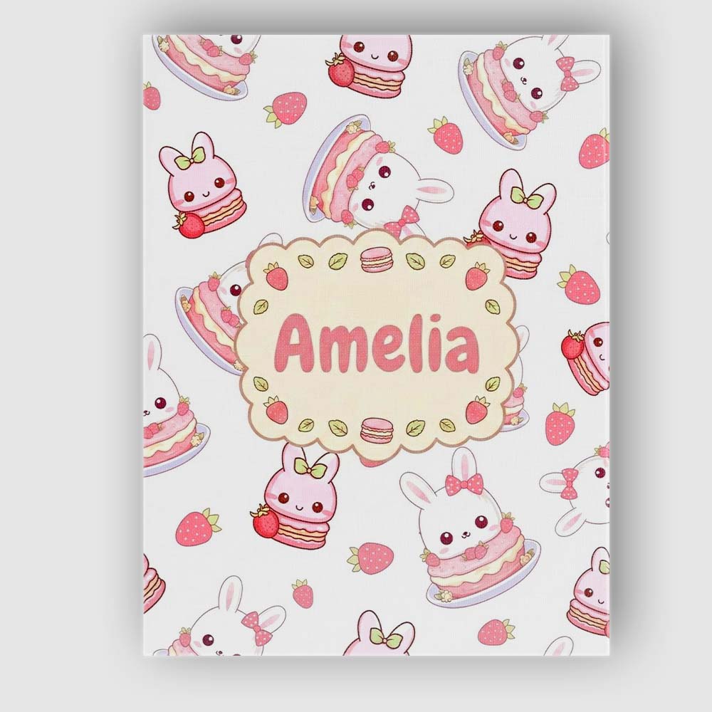 Personalised Name Cute Strawberry Bunny Custom Modern Room Accent Elegant Feature Canvas Wall Art Print Decor Picture Ready to Hang