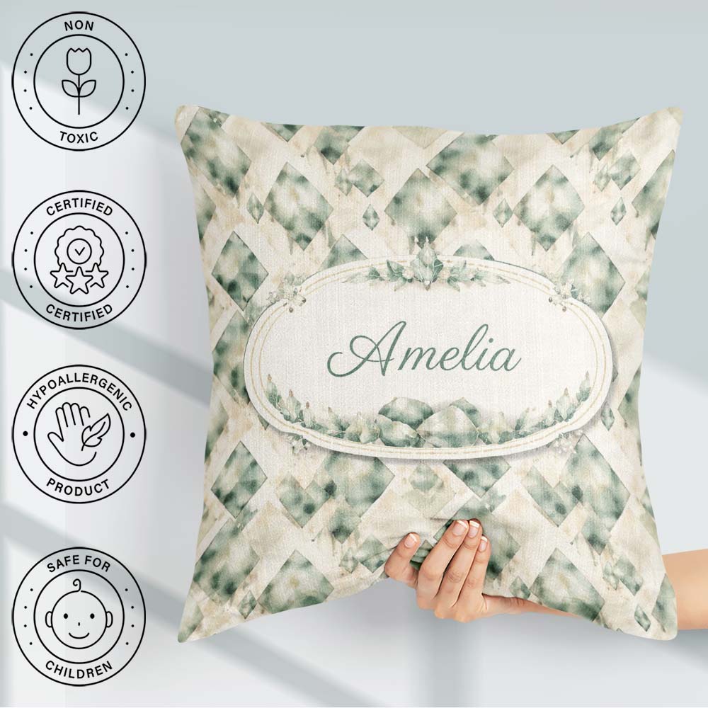 Custom Name Watercolor Crystal Gemstone Beige Background Mineral Square Filled Cushion Throw Pillow Sofa Bed Home Decor Zip Washable UK Made