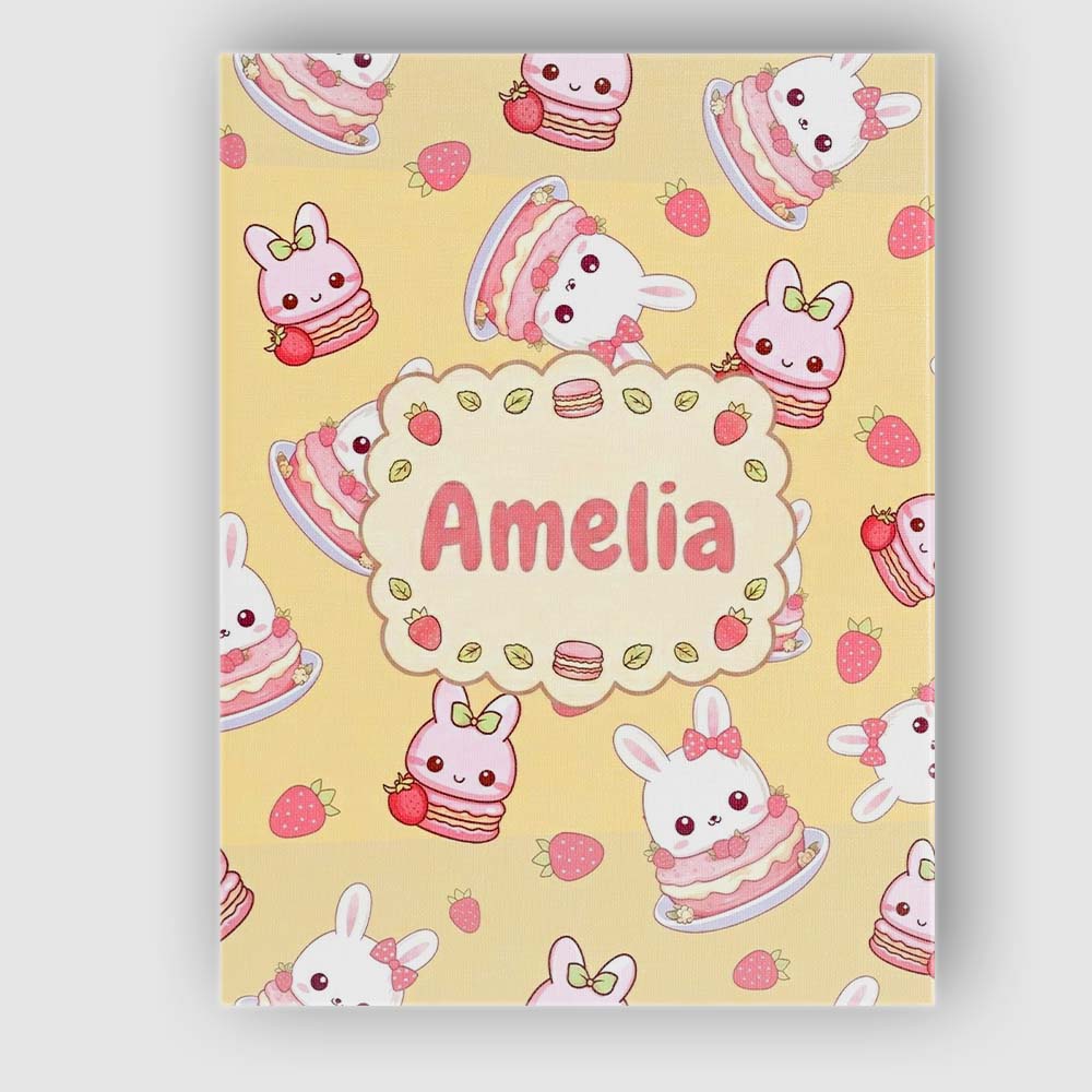 Personalised Name Cute Strawberry Bunny Custom Modern Room Accent Elegant Feature Canvas Wall Art Print Decor Picture Ready to Hang