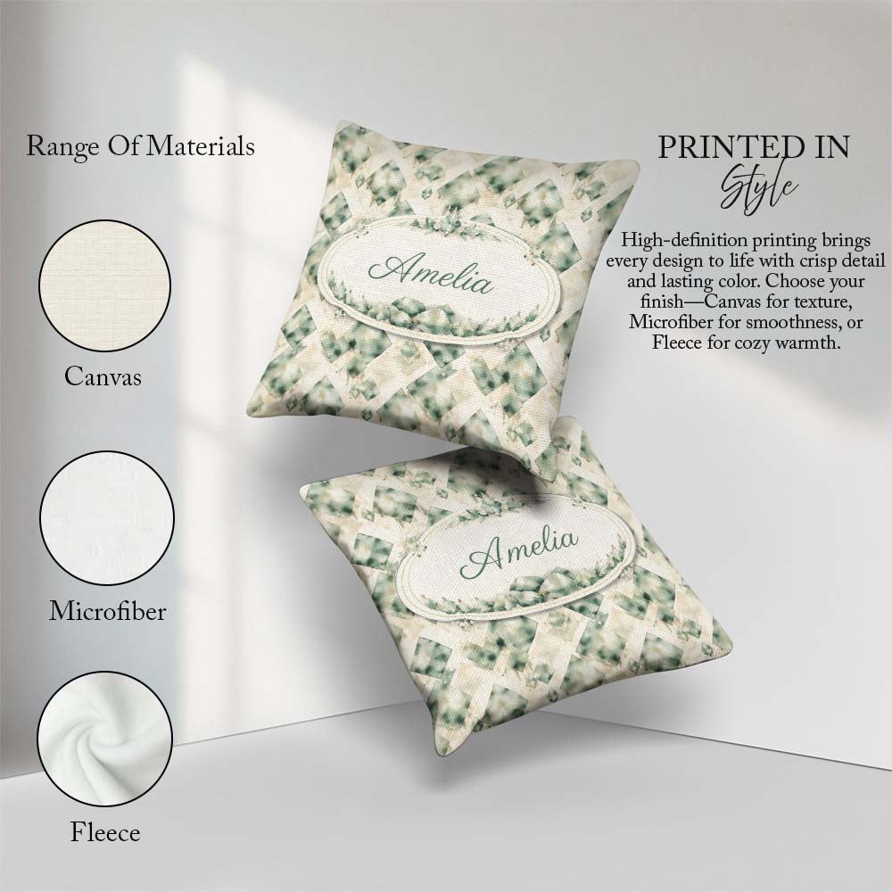 Custom Name Watercolor Crystal Gemstone Beige Background Mineral Square Filled Cushion Throw Pillow Sofa Bed Home Decor Zip Washable UK Made