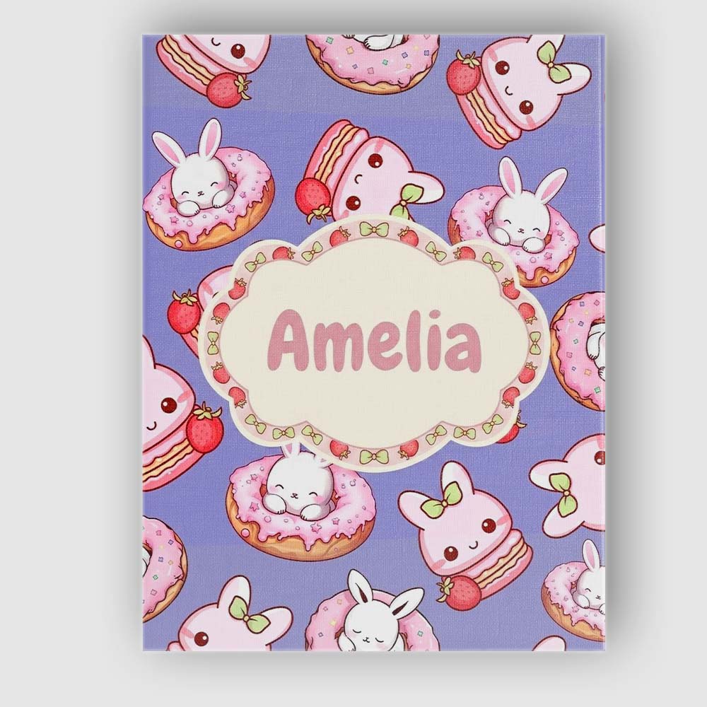 Personalised Name Cute Bunny Donut Dessert Custom Unique Gift Idea Elegant Feature Canvas Wall Art Print Decor Picture Ready to Hang