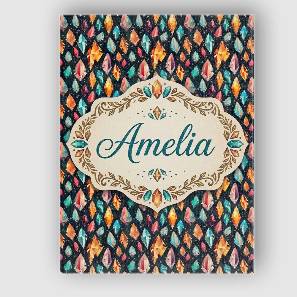 Personalised Name Colorful Crystal Gemstone Dark Galaxy Background Custom Unique Canvas Wall Art Print Decor Picture Ready to Hang