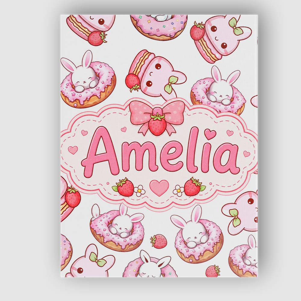 Personalised Name Cute Bunny Donut Dessert Custom Unique Gift Idea Elegant Feature Canvas Wall Art Print Decor Picture Ready to Hang
