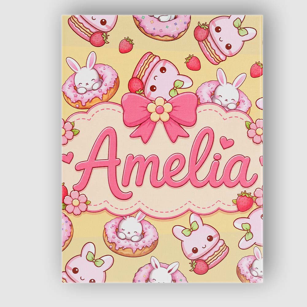 Personalised Name Cute Bunny Donut Dessert Custom Unique Gift Idea Elegant Feature Canvas Wall Art Print Decor Picture Ready to Hang