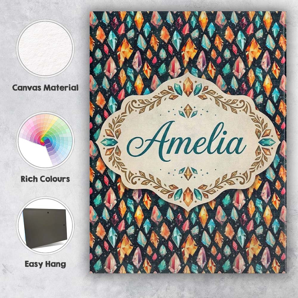 Personalised Name Colorful Crystal Gemstone Dark Galaxy Background Custom Unique Canvas Wall Art Print Decor Picture Ready to Hang
