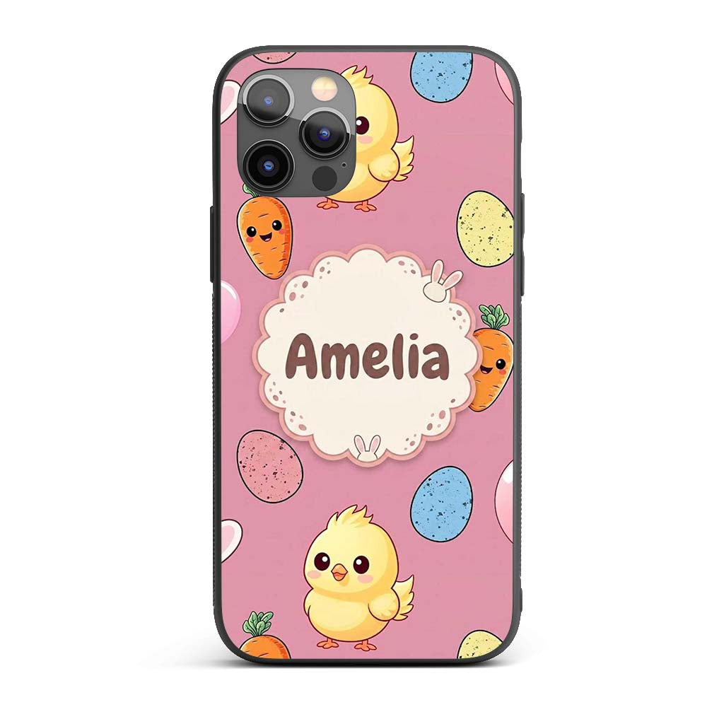 Cute Easter Bunny Chick Carrot Egg Printed Design Custom Name Protective Phone Case Mobile Cover Durable Everyday Smartphone Shock Resistant