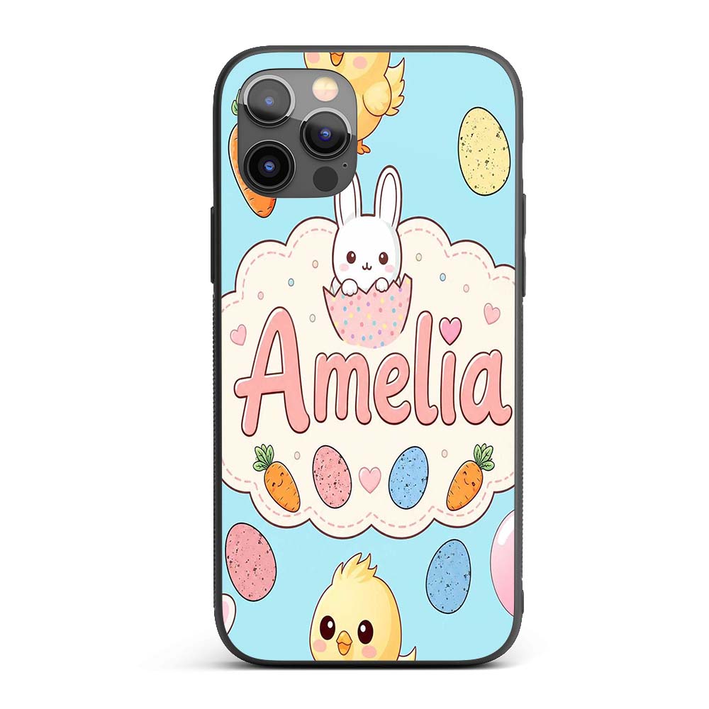 Cute Easter Bunny Chick Carrot Egg Printed Design Custom Name Protective Phone Case Mobile Cover Durable Everyday Smartphone Shock Resistant