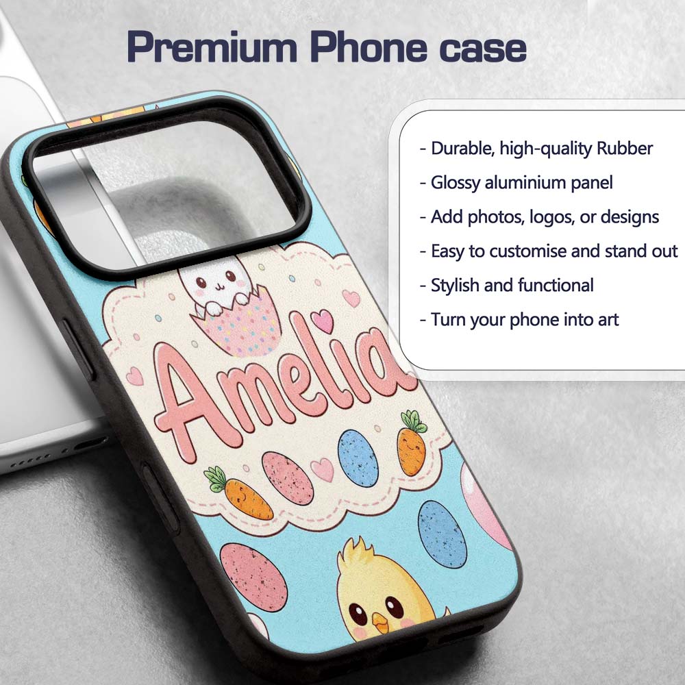 Cute Easter Bunny Chick Carrot Egg Printed Design Custom Name Protective Phone Case Mobile Cover Durable Everyday Smartphone Shock Resistant