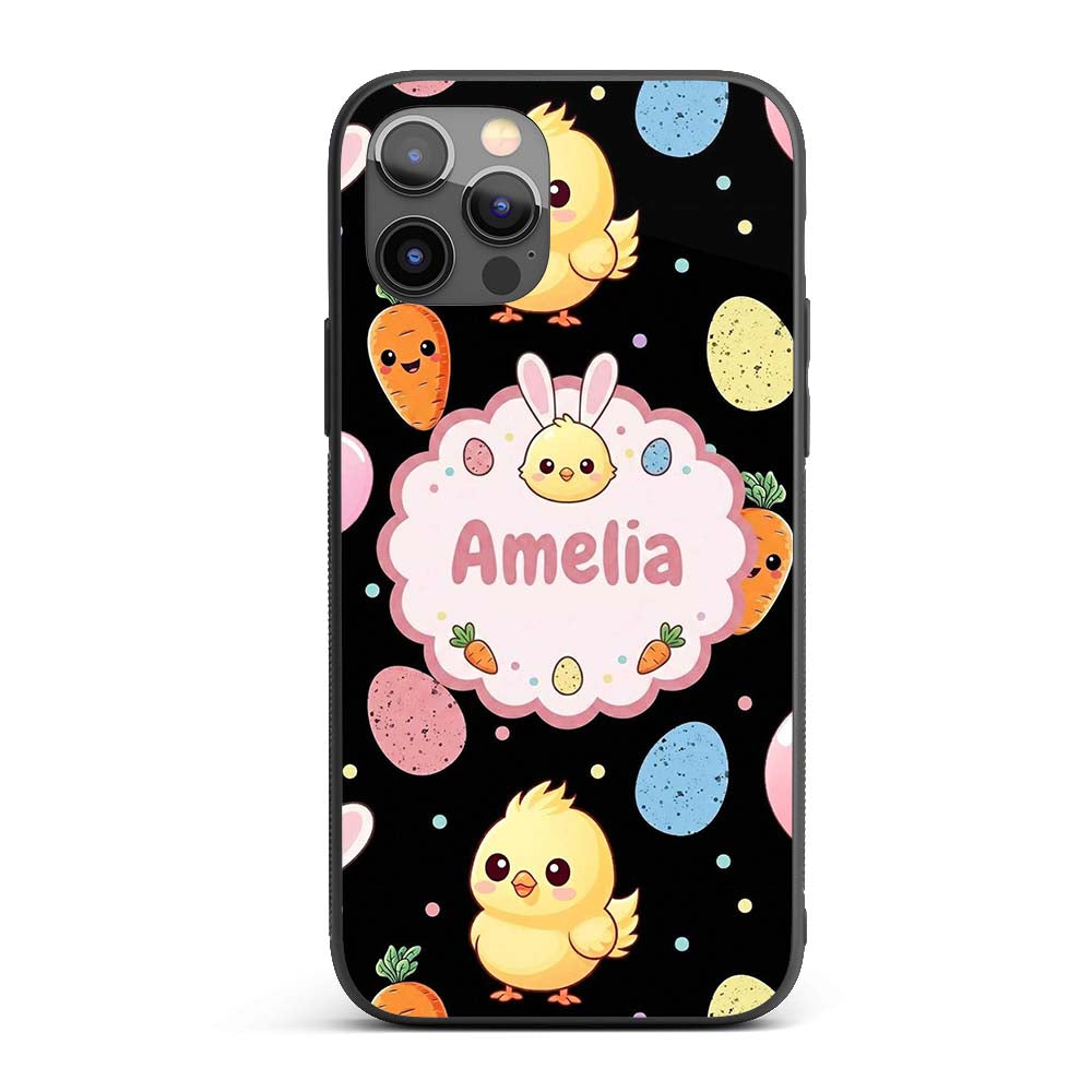 Cute Easter Bunny Chick Carrot Egg Printed Design Custom Name Protective Phone Case Mobile Cover Durable Everyday Smartphone Shock Resistant