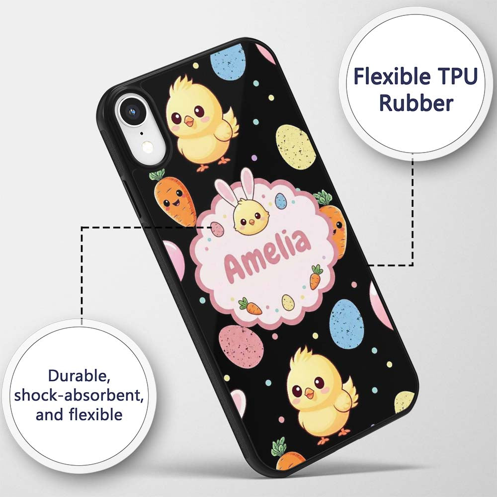 Cute Easter Bunny Chick Carrot Egg Printed Design Custom Name Protective Phone Case Mobile Cover Durable Everyday Smartphone Shock Resistant