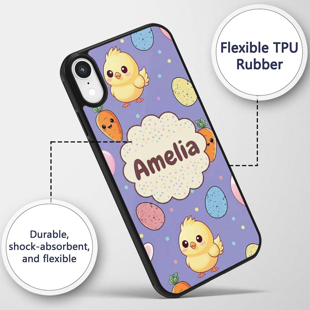 Cute Easter Bunny Chick Carrot Egg Printed Design Custom Name Protective Phone Case Mobile Cover Durable Everyday Smartphone Shock Resistant