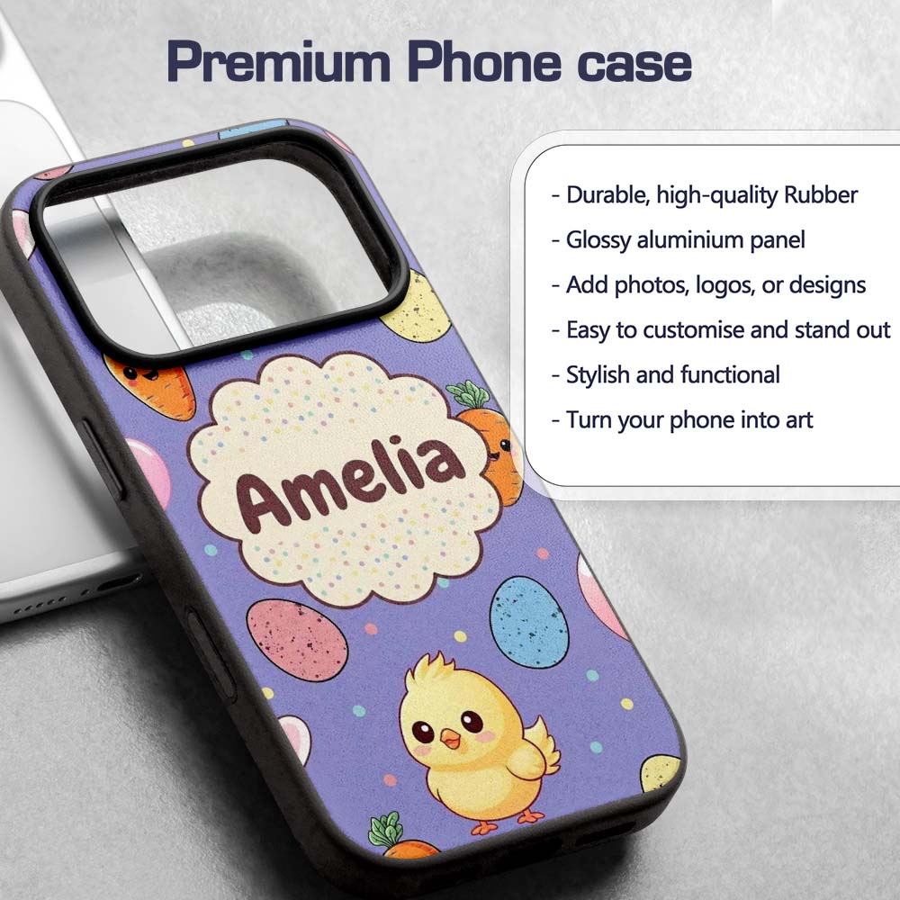 Cute Easter Bunny Chick Carrot Egg Printed Design Custom Name Protective Phone Case Mobile Cover Durable Everyday Smartphone Shock Resistant