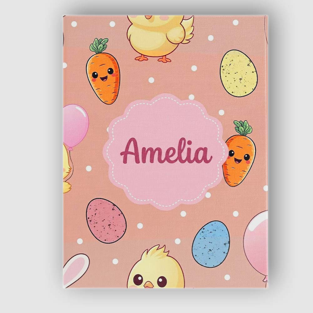 Personalised Name Cute Easter Bunny Chick Custom Unique Gift Idea Elegant Feature Canvas Wall Art Print Decor Picture Ready to Hang