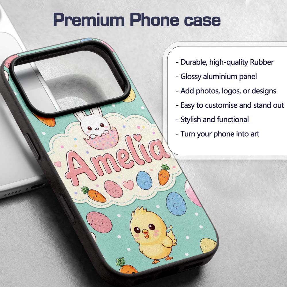 Cute Easter Bunny Chick Carrot Egg Mint Polka Dot Custom Name Protective Phone Case Mobile Cover Durable Everyday Smartphone Shock Resistant