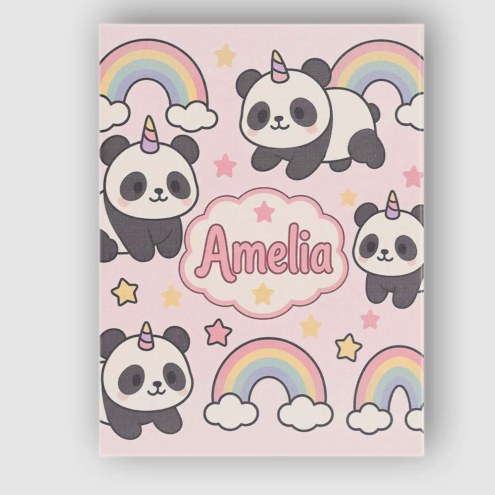Personalised Name Cute Panda Unicorn Cartoon Animal Pattern Beautiful Custom Home Unique Canvas Wall Art Print Decor Picture Ready to Hang