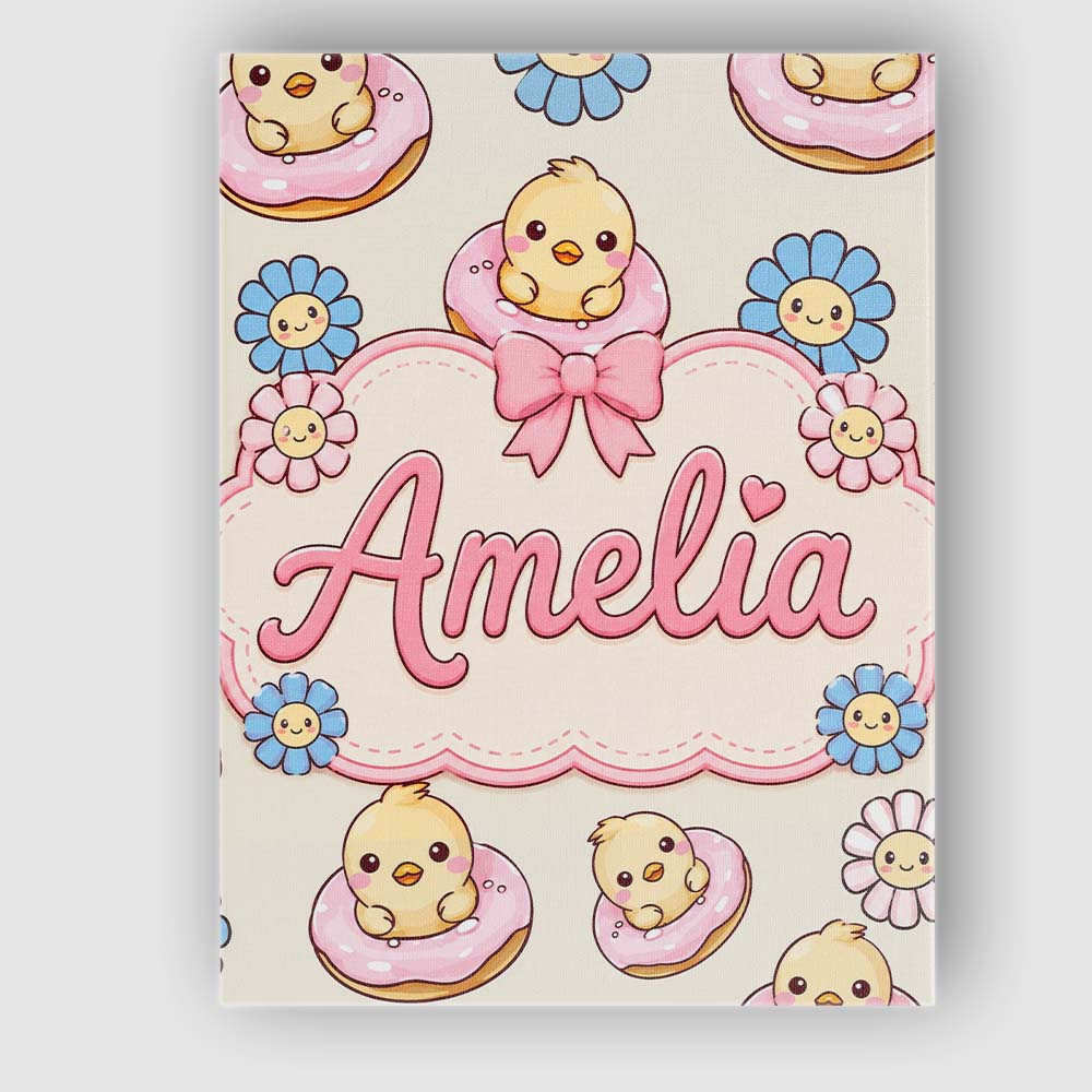 Personalised Name Cute Chick Donut Flower Custom Unique Gift Idea Elegant Feature Canvas Wall Art Print Decor Picture Ready to Hang