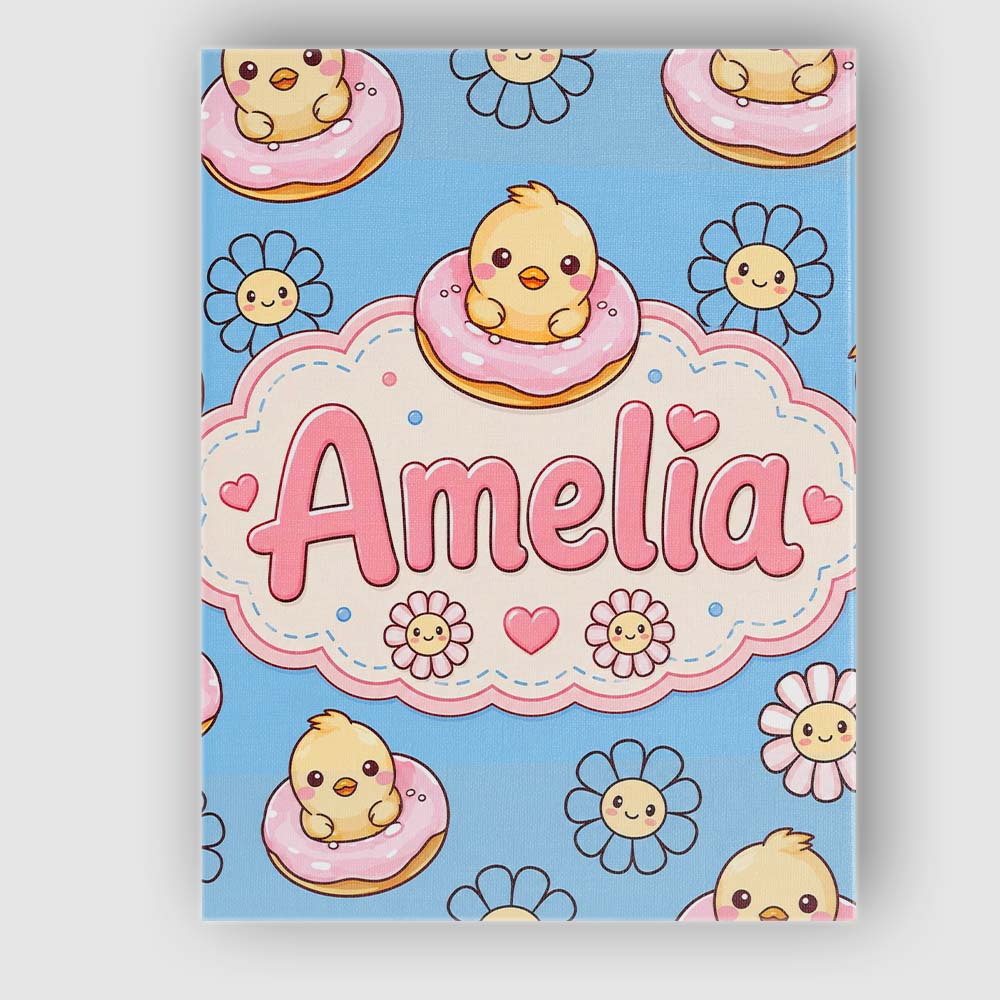 Personalised Name Kawaii Chick Sitting on Custom Unique Gift Idea Elegant Feature Canvas Wall Art Print Decor Picture Ready to Hang