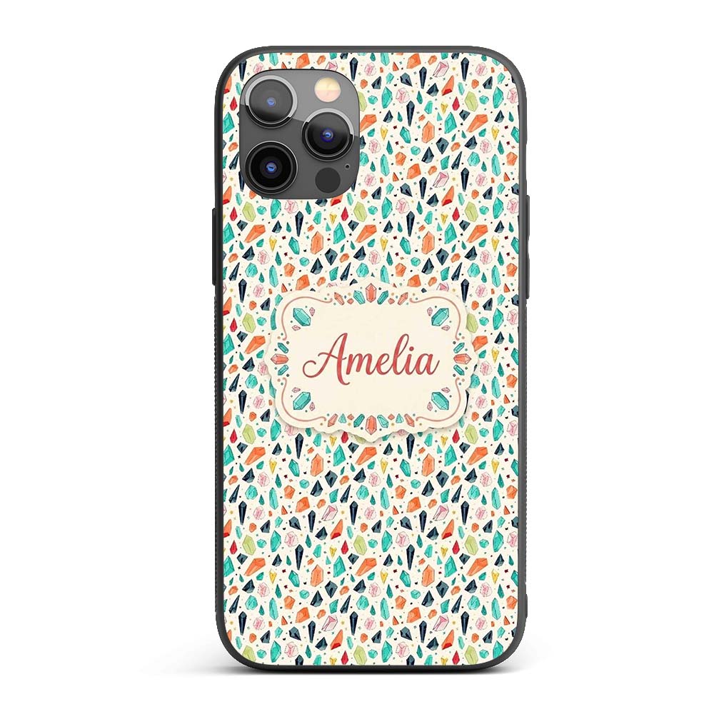 Geometric Crystal Gemstone Light Printed Design Custom Name Protective Phone Case Mobile Cover Durable Everyday Smartphone Shock Resistant
