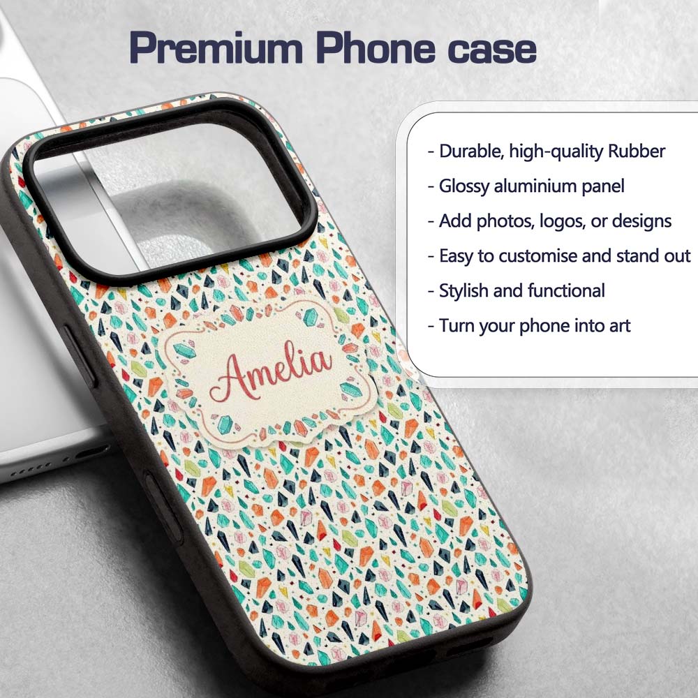 Geometric Crystal Gemstone Light Printed Design Custom Name Protective Phone Case Mobile Cover Durable Everyday Smartphone Shock Resistant