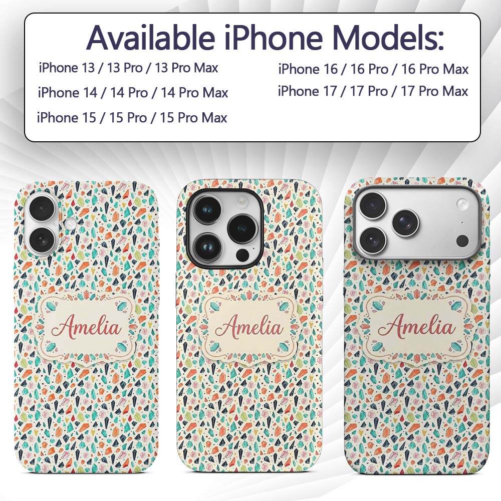Geometric Crystal Gemstone Light Printed Design Custom Name Protective Phone Case Mobile Cover Durable Everyday Smartphone Shock Resistant