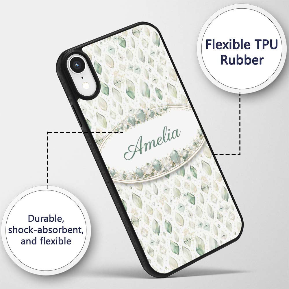 Elegant Pale Crystal Seamless Pattern Minimal Custom Name Protective Phone Case Mobile Cover Durable Everyday Smartphone Shock Resistant