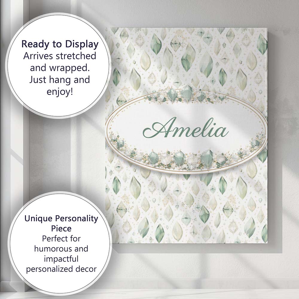 Personalised Name Elegant Pale Crystal Seamless Pattern Minimal Soft Custom Home Canvas Wall Art Print Decor Picture Ready to Hang