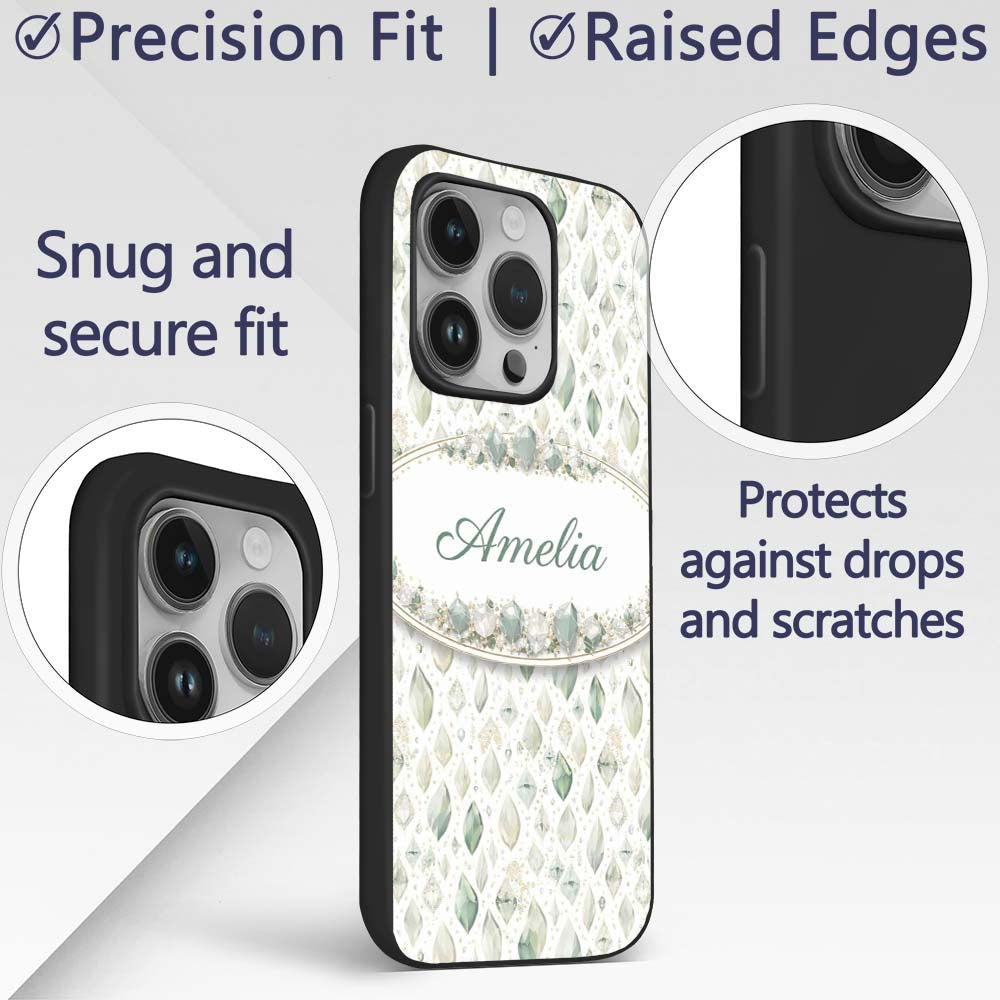 Elegant Pale Crystal Seamless Pattern Minimal Custom Name Protective Phone Case Mobile Cover Durable Everyday Smartphone Shock Resistant