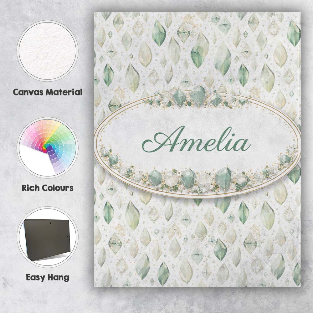 Personalised Name Elegant Pale Crystal Seamless Pattern Minimal Soft Custom Home Canvas Wall Art Print Decor Picture Ready to Hang