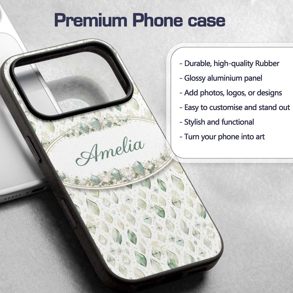 Elegant Pale Crystal Seamless Pattern Minimal Custom Name Protective Phone Case Mobile Cover Durable Everyday Smartphone Shock Resistant