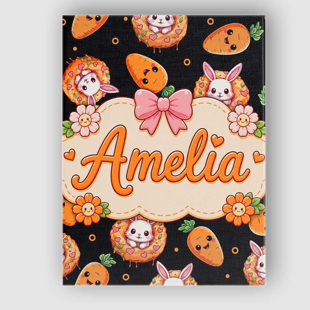 Personalised Name Cute Kawaii Bunny with Custom Unique Gift Idea Elegant Feature Canvas Wall Art Print Decor Picture Ready to Hang