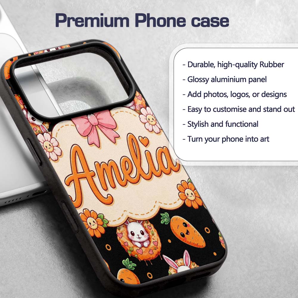 Cute Kawaii Bunny with Carrot Donut Seamless Custom Name Protective Phone Case Mobile Cover Durable Everyday Smartphone Shock Resistant